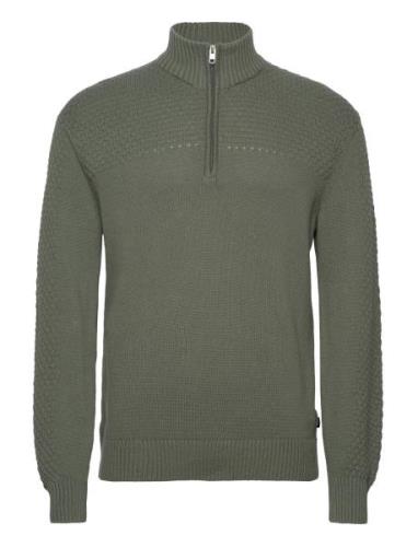 Sdclive Ls2 Tops Knitwear Half Zip Jumpers Khaki Green Solid