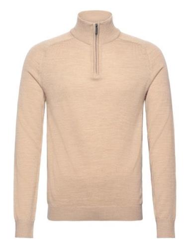 Bs Pelle Regular Fit Knitwear Tops Knitwear Half Zip Jumpers Cream Bru...