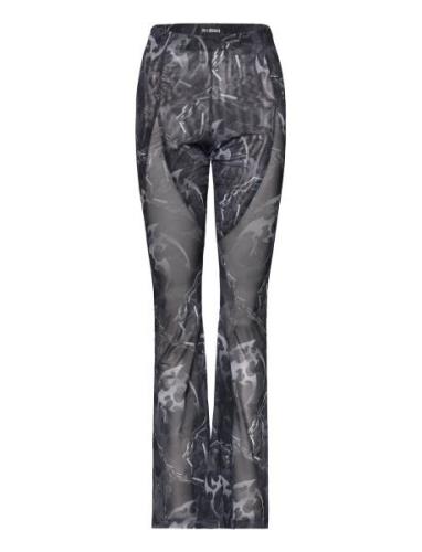 Camo Mesh Trousers Bottoms Trousers Flared Black HAN Kjøbenhavn