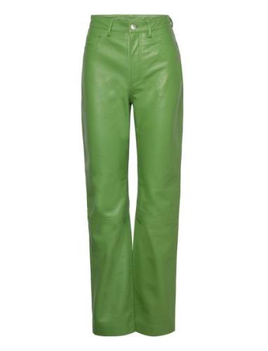 Leather Straight Pants Bottoms Trousers Leather Leggings-Bukser Green ...