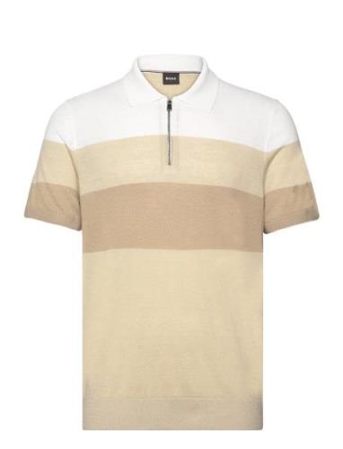 Trieste Tops Knitwear Short Sleeve Knitted Polos Beige BOSS