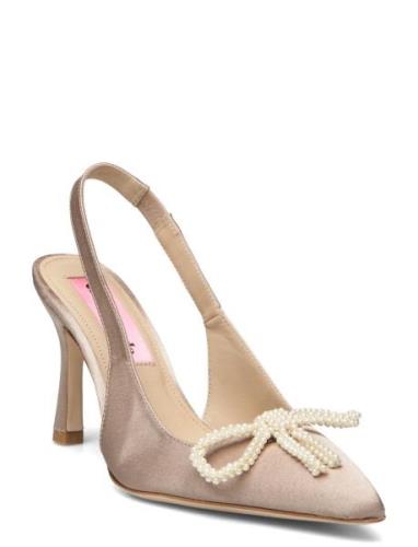 Ayanna Satin Pearl Shoes Heels Pumps Sling Backs Beige Custommade