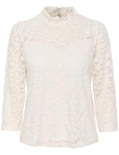 Crgila Lace Blouse With Lining Tops Blouses Long-sleeved White Cream