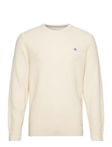 Cotton Texture C-Neck Tops Knitwear Round Necks Cream GANT