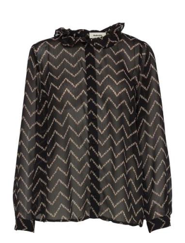 Nelle Print Shirt Tops Blouses Long-sleeved Black Modström