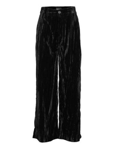 Kirsten Velvet Trousers Bottoms Trousers Wide Leg Black Gina Tricot