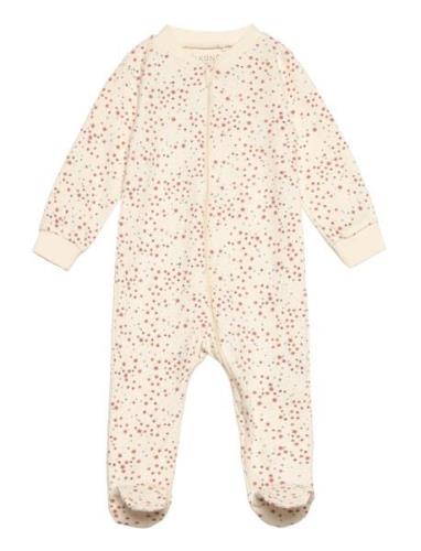 Nightsuit W.zipper A. Foot Pyjamas Sie Jumpsuit Cream Fixoni