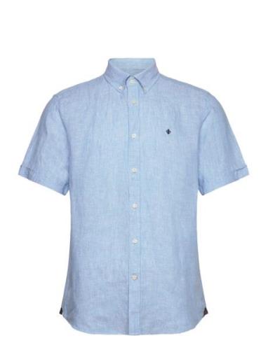 Douglas Bd Linen Shirt Ss Designers Shirts Short-sleeved Blue Morris