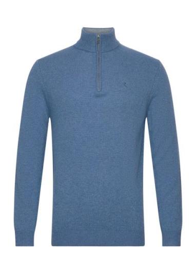 Lambswool Hzip Tops Knitwear Half Zip Jumpers Blue Hackett London