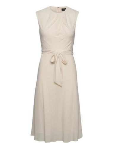 Bubble Crepe Cap-Sleeve Dress Knælang Kjole Cream Lauren Ralph Lauren