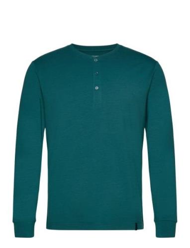 Lounge Henley Cotton Bamboo Tops T-Langærmet Skjorte Navy Panos Empori...