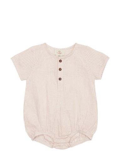 Seersucker Romper W. Sleeves Bodysuits Short-sleeved Beige Copenhagen ...