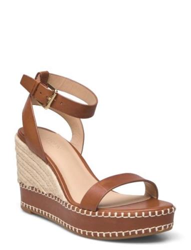 Hilarie Burnished Leather Espadrille Espadrillos Med Hæl Sandal Brown ...