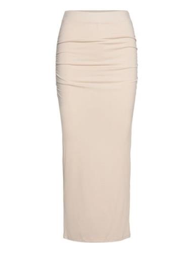 Soft Touch Ruched Long Skirt Lang Nederdel Cream Gina Tricot