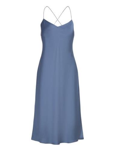 Featherweight Charmeuse Slip Dress Knælang Kjole Blue Lauren Ralph Lau...