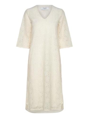 Lace Caftan Knælang Kjole Cream Rosemunde