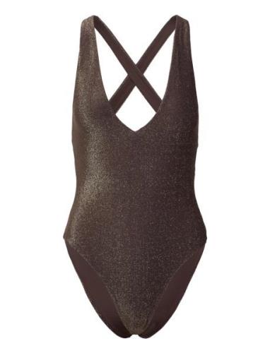 Swimsuit Ciara Lurex Badedragt Badetøj Brown Lindex