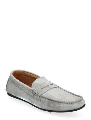 Slhsergio Suede Penny Driving Shoe B Loafers Flade Sko Grey Selected H...