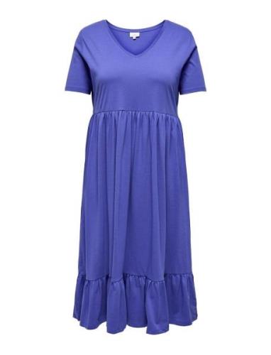 Carmay Life S/S Peplum Calf Dress Jrs Knælang Kjole Blue ONLY Carmakom...