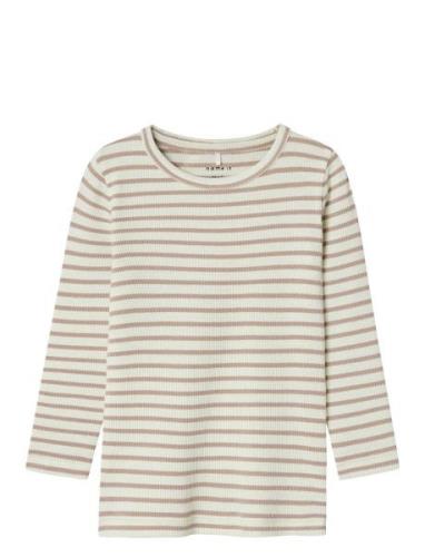 Nmnbani Ls Xsl Top Noos Tops T-shirts Long-sleeved T-Skjorte Beige Nam...