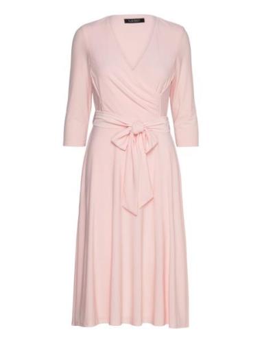 Surplice Jersey Dress Knælang Kjole Pink Lauren Ralph Lauren