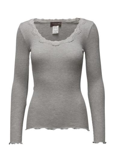 Rwbabette Ls U-Neck Lace Top Tops T-shirts & Tops Long-sleeved Grey Ro...