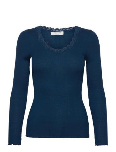 Rwbabette Ls U-Neck Lace Top Tops T-shirts & Tops Long-sleeved Blue Ro...