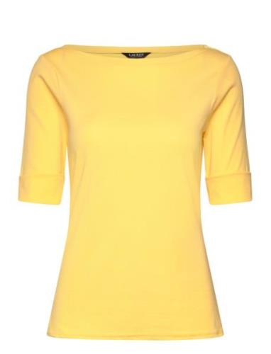 Stretch Cotton Boatneck Tee Tops T-shirts & Tops Short-sleeved Yellow ...