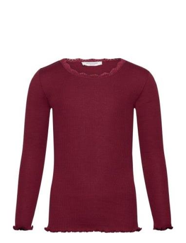 Rkbeatha Ls Lace Top Tops T-shirts Long-sleeved T-Skjorte Burgundy Ros...