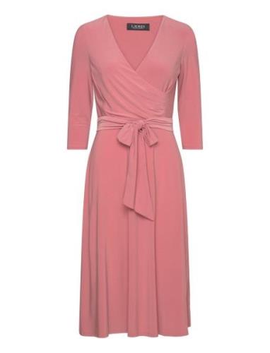 Surplice Jersey Dress Knælang Kjole Pink Lauren Ralph Lauren