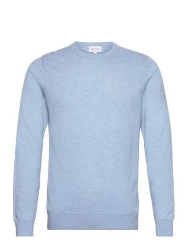 Man O-Neck Plain Designers Knitwear Round Necks Blue Davida Cashmere