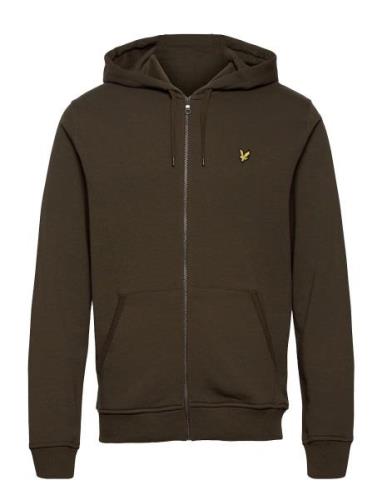 Zip Through Hoodie Tops Sweatshirts & Hoodies Hoodies Khaki Green Lyle...