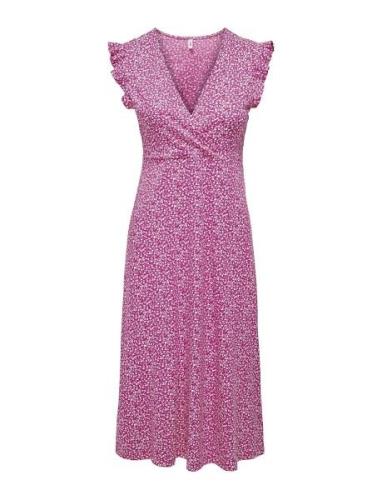 Onlmay S/L Wrap Midi Dress Box Jrs Knælang Kjole Pink ONLY