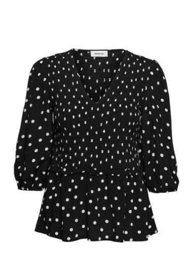 Tomme Print Top Tops Blouses Long-sleeved Black Modström