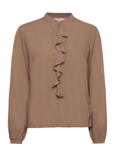 Crtiah Flounce Blouse Tops Blouses Long-sleeved Brown Cream