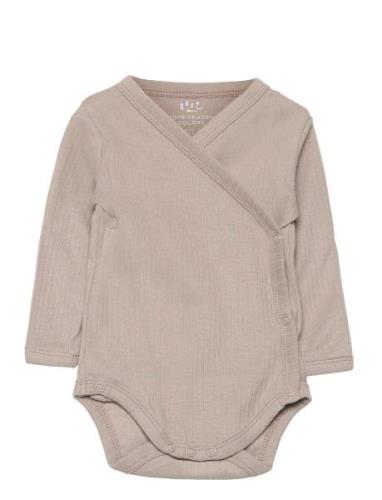 Baby Rib Jersey Body Crossover W. Longsleeve Bodies Wrap Bodies Grey C...