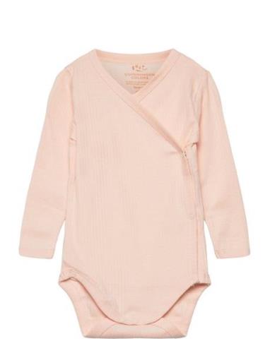 Baby Rib Jersey Body Crossover W. Longsleeve Bodies Wrap Bodies Pink C...