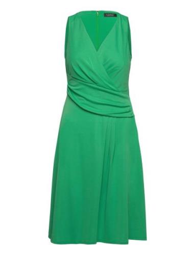 Surplice Jersey Sleeveless Dress Knælang Kjole Green Lauren Ralph Laur...