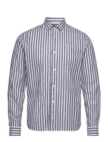 Jamie Cotton Linen Striped Shirt Ls Tops Shirts Casual Navy Clean Cut ...