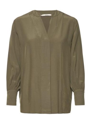 V-Neck Blouse, Lenzing™ Ecovero™ Tops Blouses Long-sleeved Green Espri...