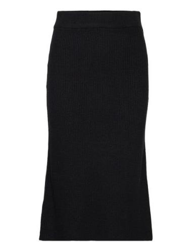 Objmalena Knit Skirt Knælang Nederdel Black Object