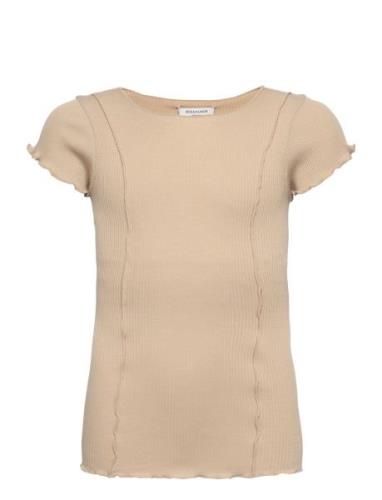 Cotton T-Shirt Tops T-Kortærmet Skjorte Beige Rosemunde Kids