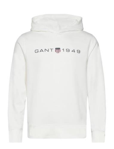 Printed Graphic Hoodie Tops Sweatshirts & Hoodies Hoodies White GANT