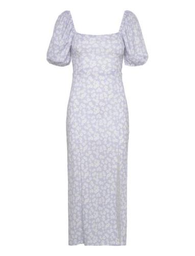 Puff Sleeve Midi Dress Knælang Kjole Blue Gina Tricot