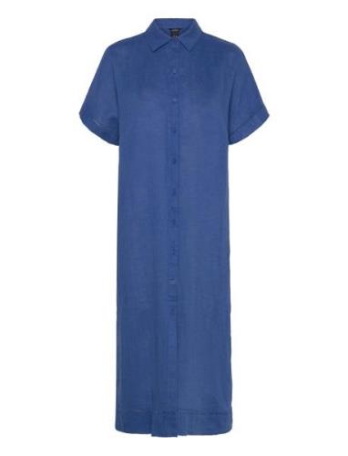 Dress Laila Pure Linen Knælang Kjole Blue Lindex