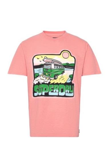 Neon Travel Graphic Loose Tee Tops T-Kortærmet Skjorte Pink Superdry