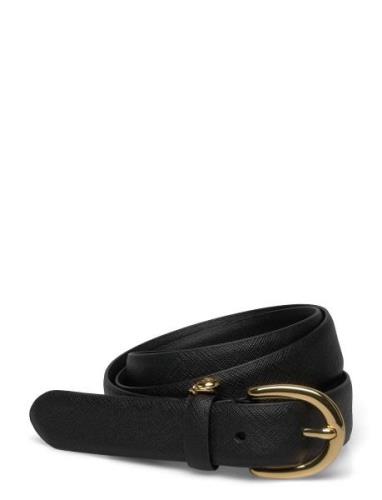 Charm Crosshatch Leather Belt Bælte Black Lauren Ralph Lauren