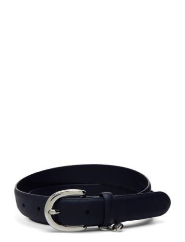 Charm Crosshatch Leather Belt Bælte Navy Lauren Ralph Lauren