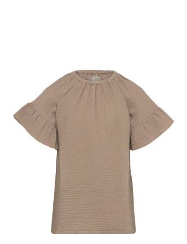 Blouse Ss Muslin Tops Blouses & Tunics Brown Huttelihut