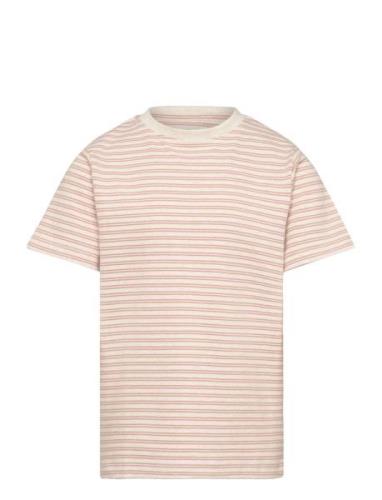 T-Shirt Ss Striped Rib Tops T-Kortærmet Skjorte Beige Huttelihut